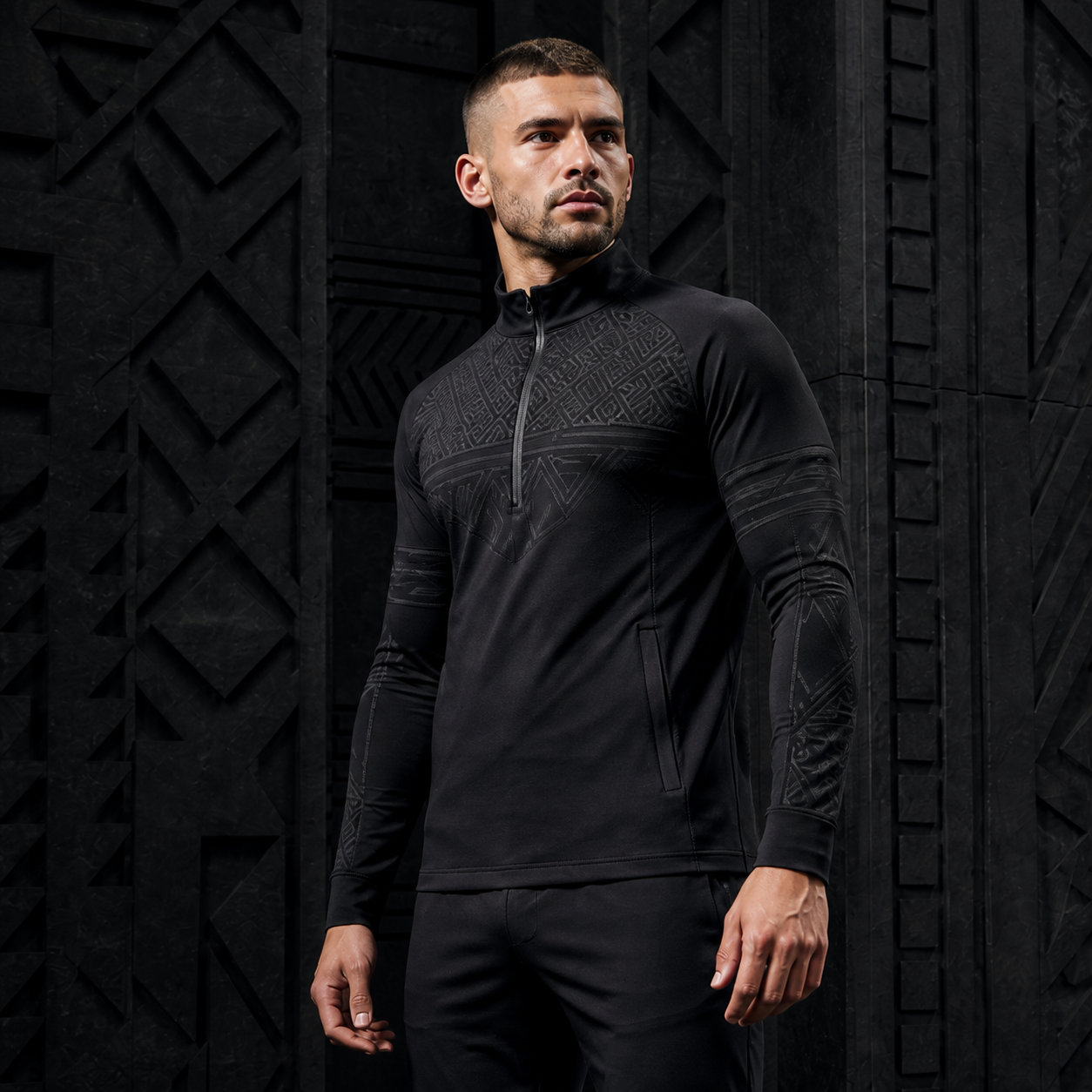 Front detail of the geometric graphite performance top